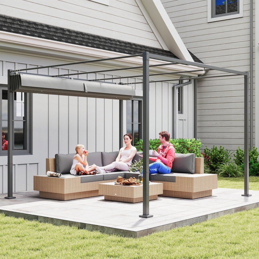 Pergola R¨¦tractable 3x3m ¨C zephmum ¨C Grigio, Polyester, 300x300x250 cm
