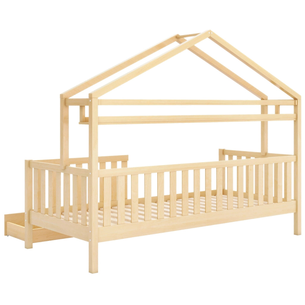 Letto a casetta per bambini 90x200 cm con cassetti; legno; colore naturale (Senza materasso)