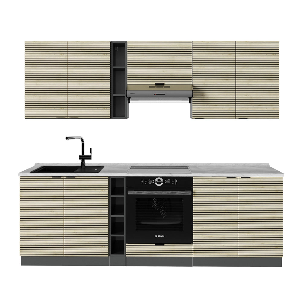 Cucina componibile Fame-Line Pannello in quercia/Antracite 235 cm, PL Marmo Vicco