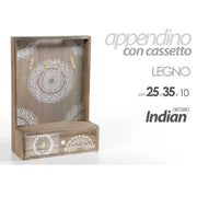 Trade Shop - Portalettere Con Cassetto Appendino Legno 25x35x10cm Decoro Indian Shabby 738388 -