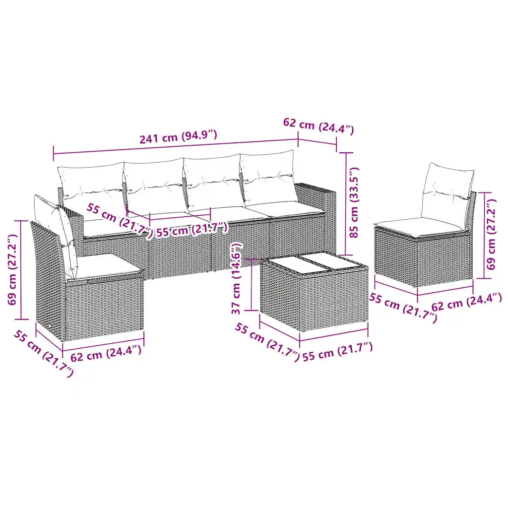 Set Divani da Giardino con Cuscini 7pz Nero Polyrattan 3251153
