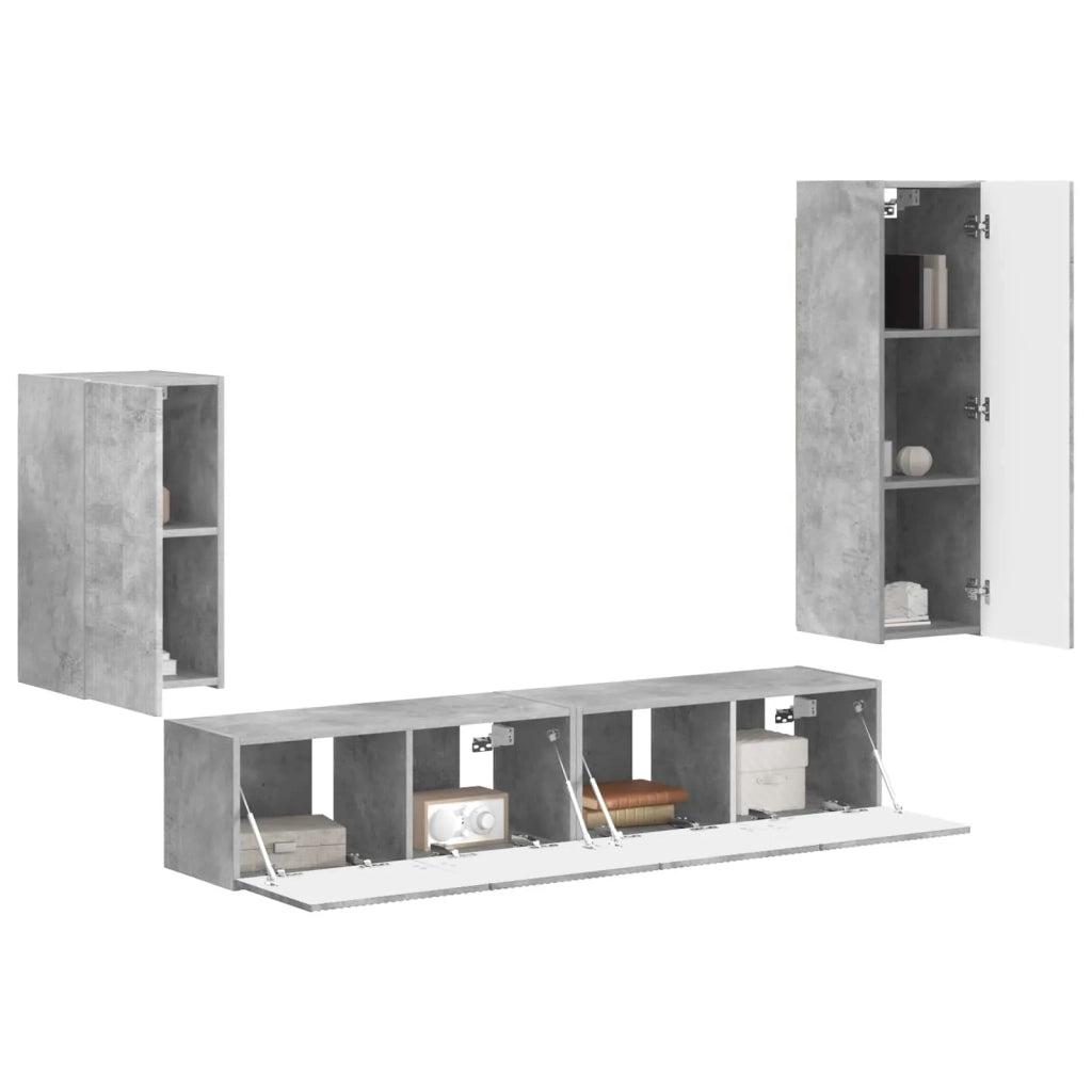 Set mobile TV 4 pcs Grigio cemento Legno multistrato 3409009