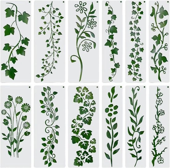 Schemi di foglie - 12 pezzi di stencil di fiore di primavera riciclabili per progetti di fai-da-te, stencil per pittura su legno, pareti, tela e mobili.
