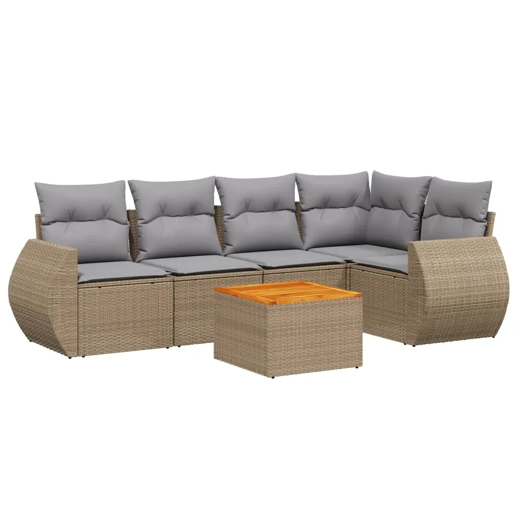 Set Divano da Giardino 6 pz con Cuscini Beige in Polyrattan 3224995