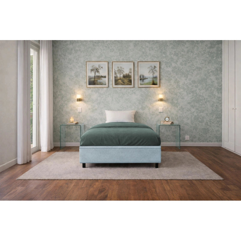 Letto imbottito Singolo 80x200 cm BoxMax - Contenitore,Microfibra,Azzurro