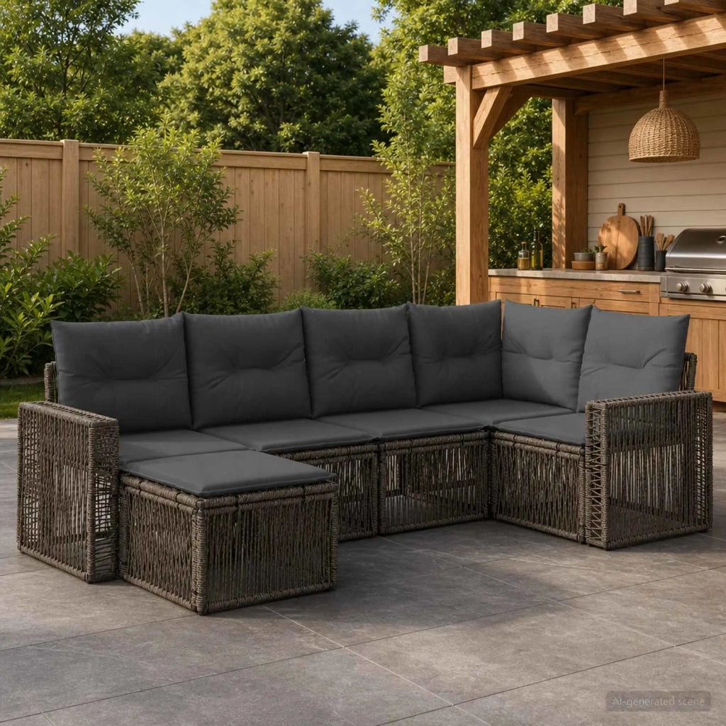 Set Divano da Giardino 6 pz Grigio e Grigio Scuro polyrattan 3435191