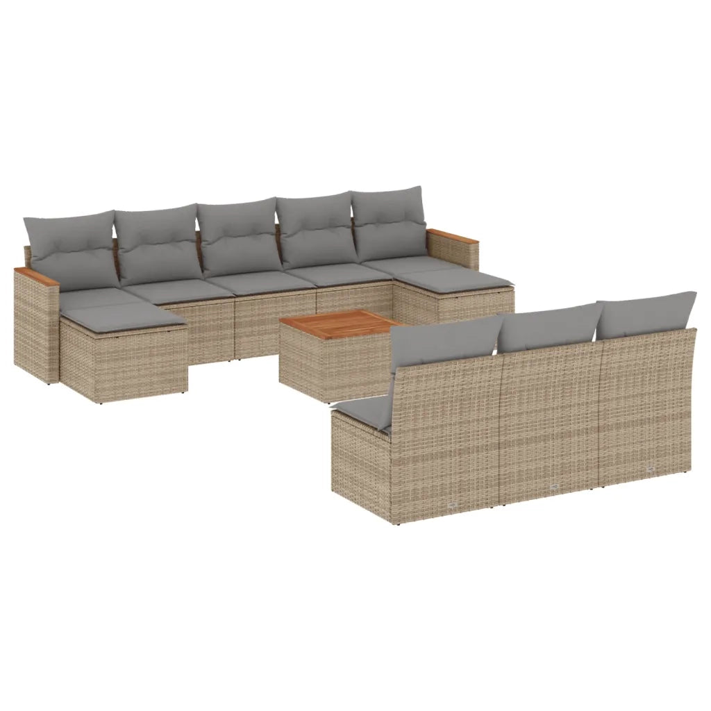 Set Divano da Giardino 11 pz con Cuscini Beige Misto Polyrattan