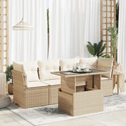 Set Divano da Giardino 5 pz con Cuscini Beige in Polyrattan