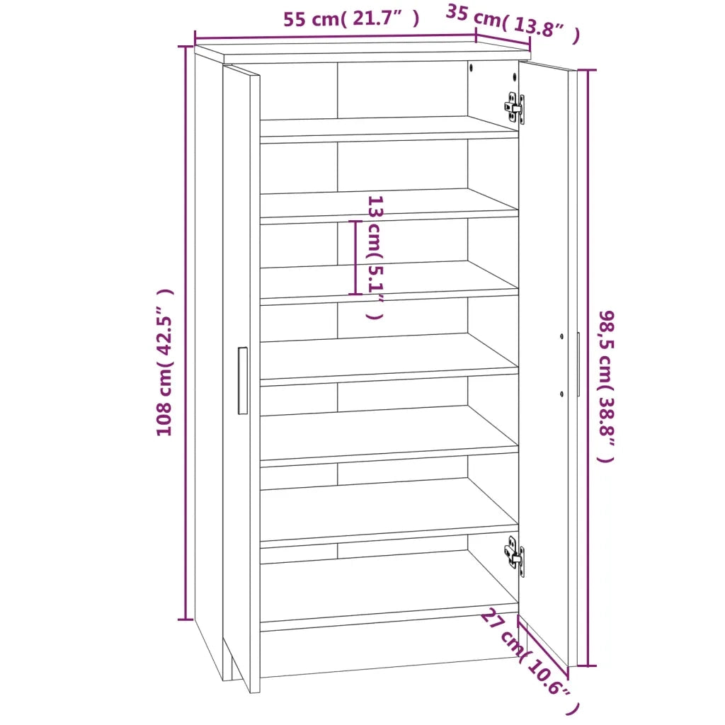 vidaXL Scarpiera Bianco Lucido 55x35x108 cm in Legno Multistrato