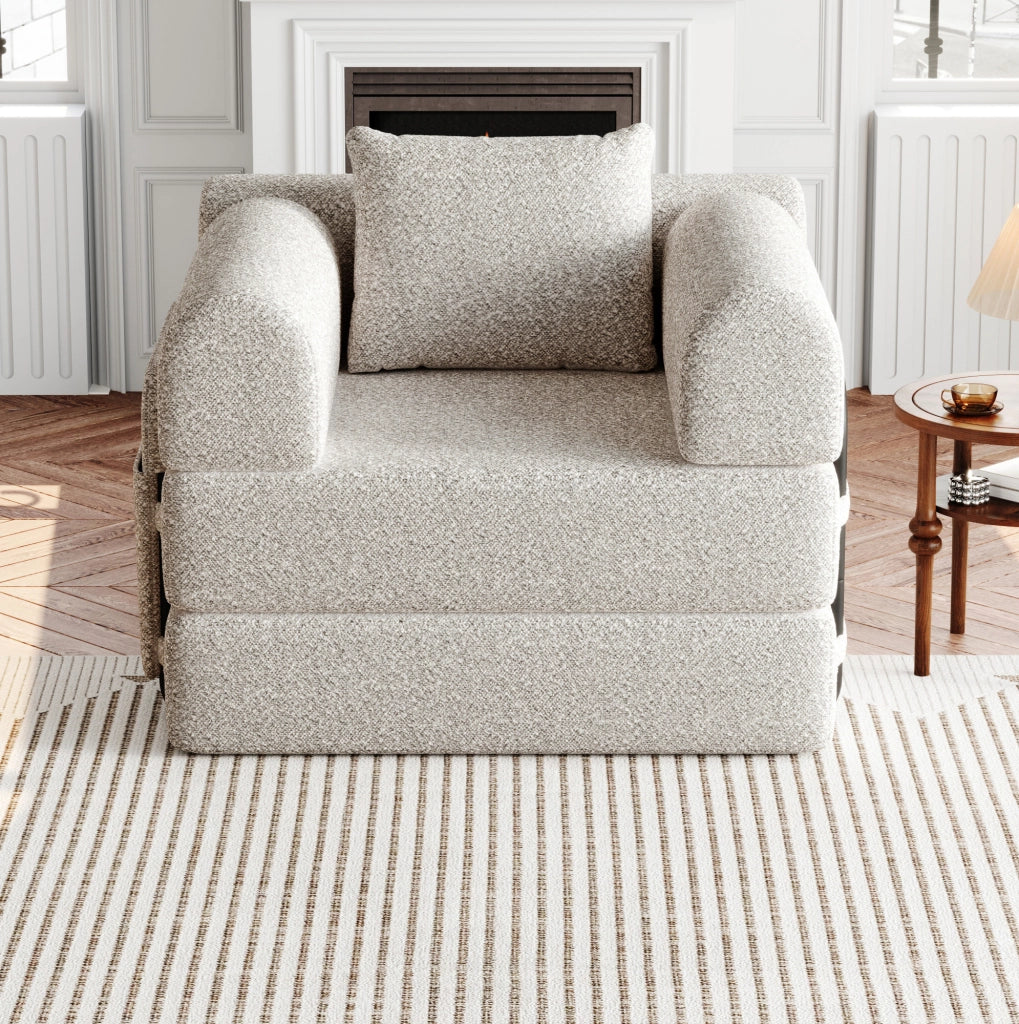 Divano letto 2 in 1 con vano portaoggetti nel bracciolo in chenille khaki