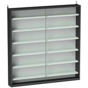 Bacheca Vetrina a Muro con 6 Ripiani Regolabili 80x9.5x83 cm in Legno Bianco e Nero
