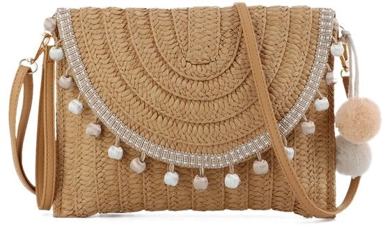 Borsa da Spalla per Donna con Cinturino con Fili di Cotone Tessuto per Estate Borsa da Trasporto per la Spiaggia Borsa da Viaggio per Donne Borsa da Sposa con Fili di Cotone