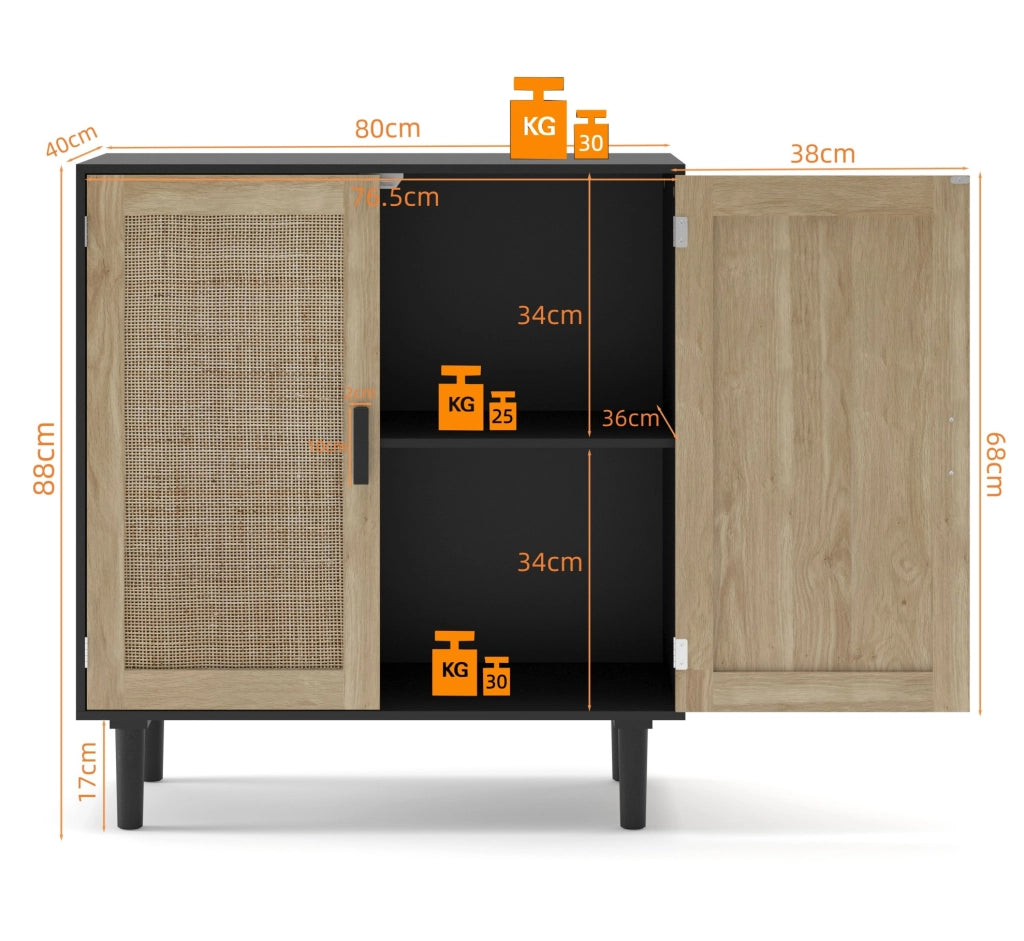 Mobile contenitore ULEVR 80x40x88 cm con 2 ante magnetiche e 2 vani aperti, nero