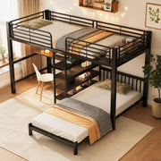 Letto a soppalco con scrivania 90x200 cm; struttura in metallo e MDF; nero