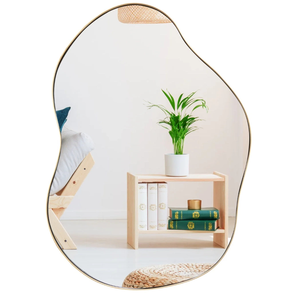 Specchio decorativo da parete asimmetrico 78 x 56,5 cm design moderno e lavorazione di alta qualità in MDF dorato 20_0012874