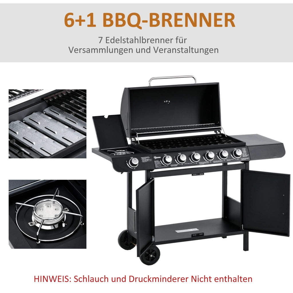 Barbecue Grill a Gas 7 Bruciatori ¨C zephmum ¨C Nero con Termometro