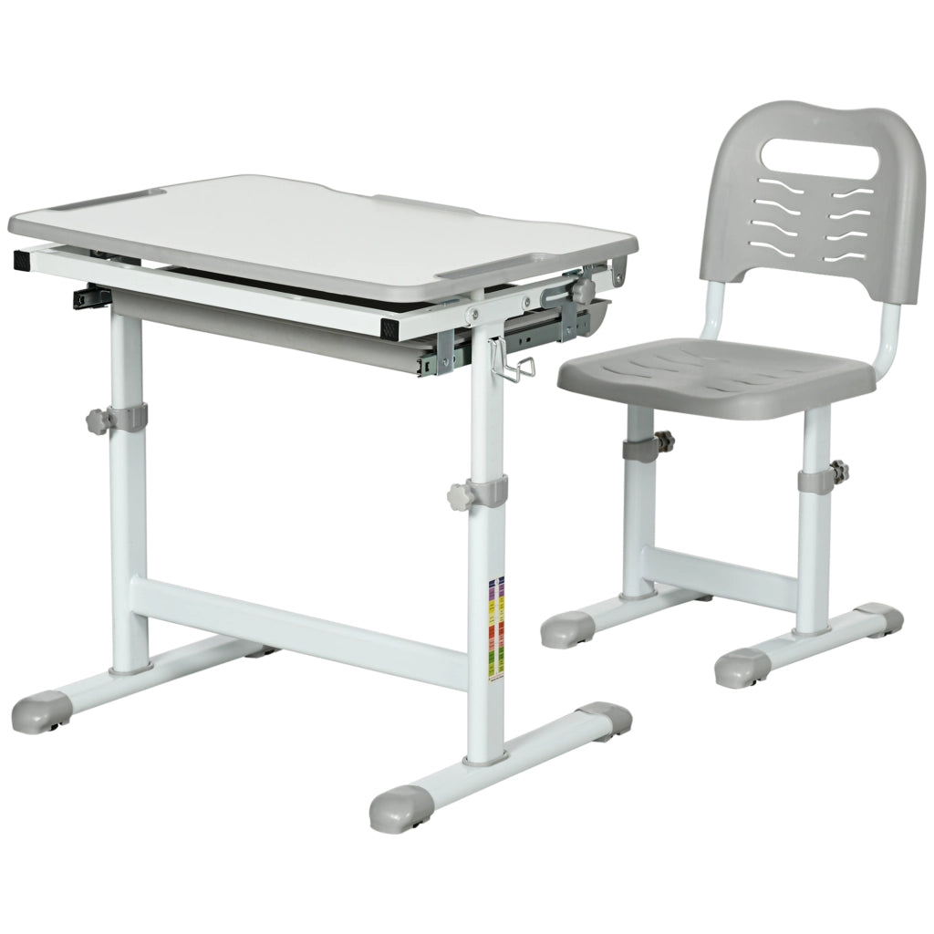 Scrivania Bambini con Sedia e Altezza Regolabile ¨C Zephmum ¨C Grigio, Legno, 66x47x52-77 cm