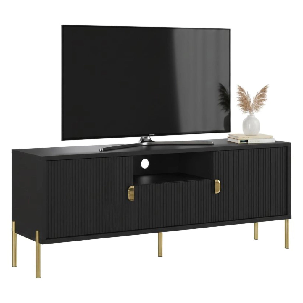 Rabattone, Mobile Porta tv un Cassetto, 155x40x69h cm Nero