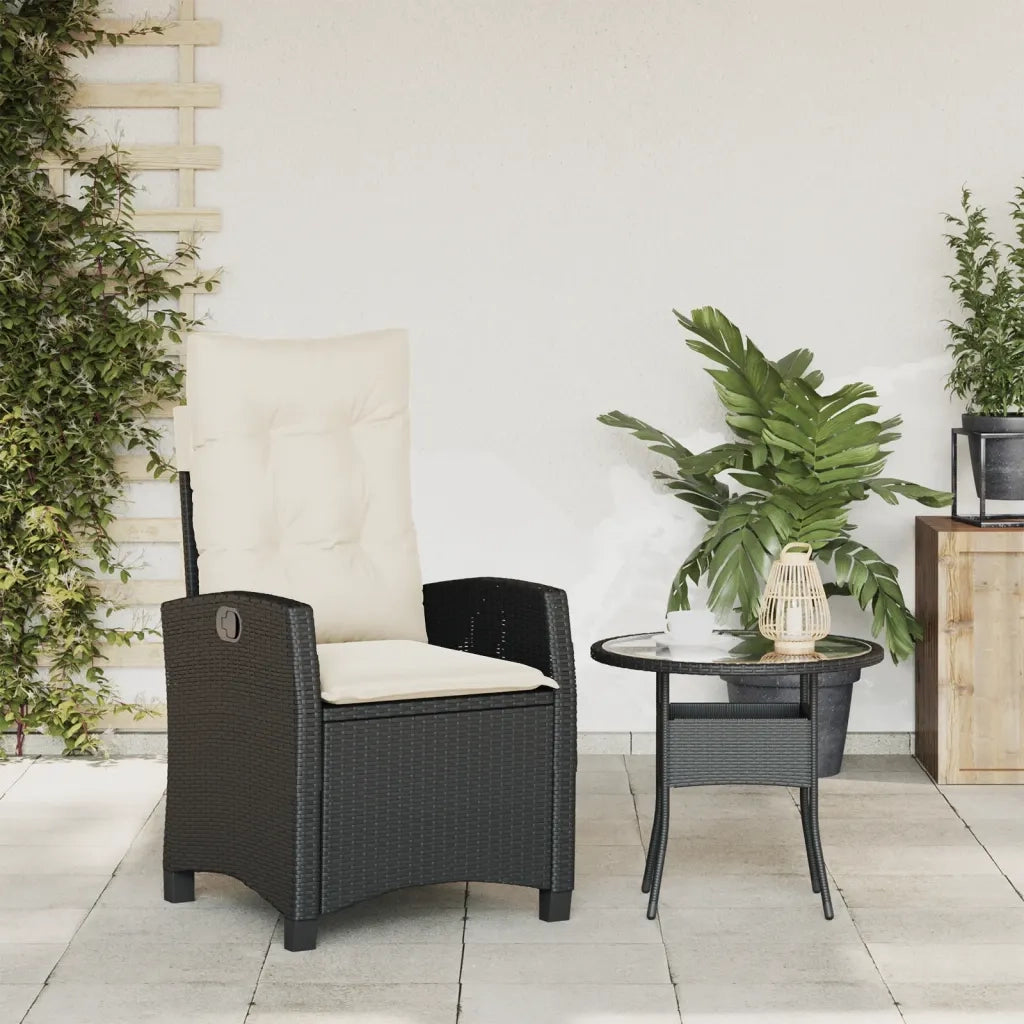 Sedia Reclinabile da Giardino con Cuscini Nera in Polyrattan 365208
