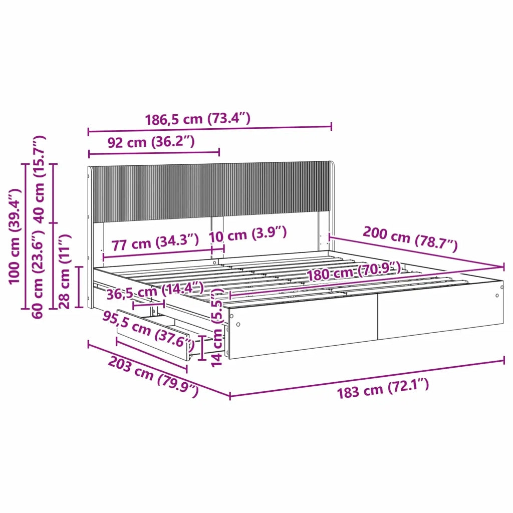 Struttura del letto con stoccaggio e testata-Giroletto con contenitore Sonoma grigio 586280