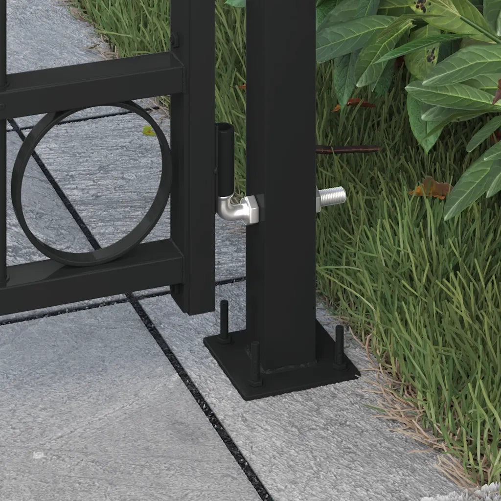 Cancello per recinzione ASSEN con parte superiore ad arco e 2 pali 105x170 cm Nero 145751