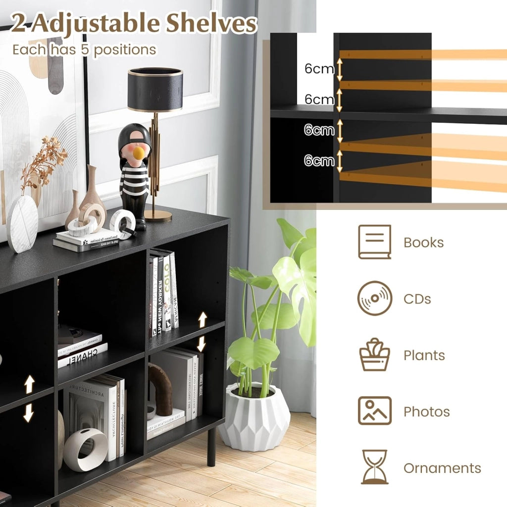 Libreria, scaffale a 6 scomparti, orizzontale, per soggiorno, camera da letto e ufficio, 120 x 35 x 79,5 cm (nero)