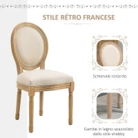 Set 2 Sedie Imbottite da Pranzo, Sedie per Soggiorno Stile Vintage Rétro in Legno e Tessuto Effetto Lino Bianco Panna 49x56x96cm