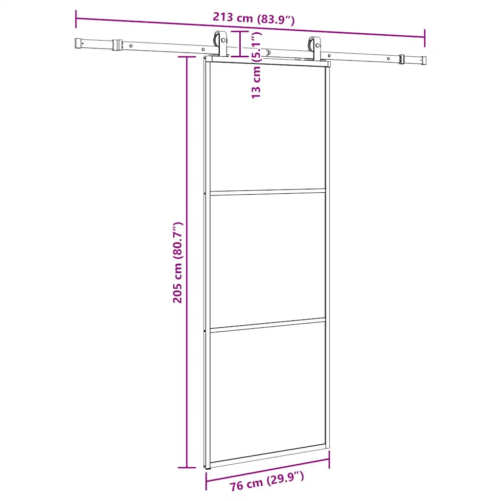 Porta Scorrevole con Ferramenta Nera 76x205 cm in Vetro ESG 3375921