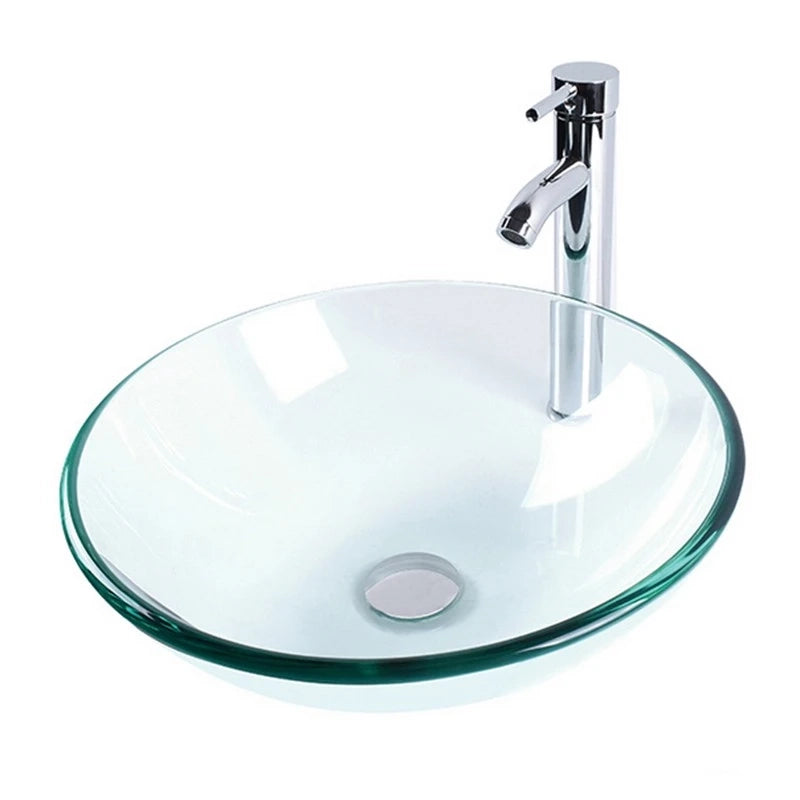 Lavabo da appoggio in vetro trasparente 380x380x130 mm senza piletta