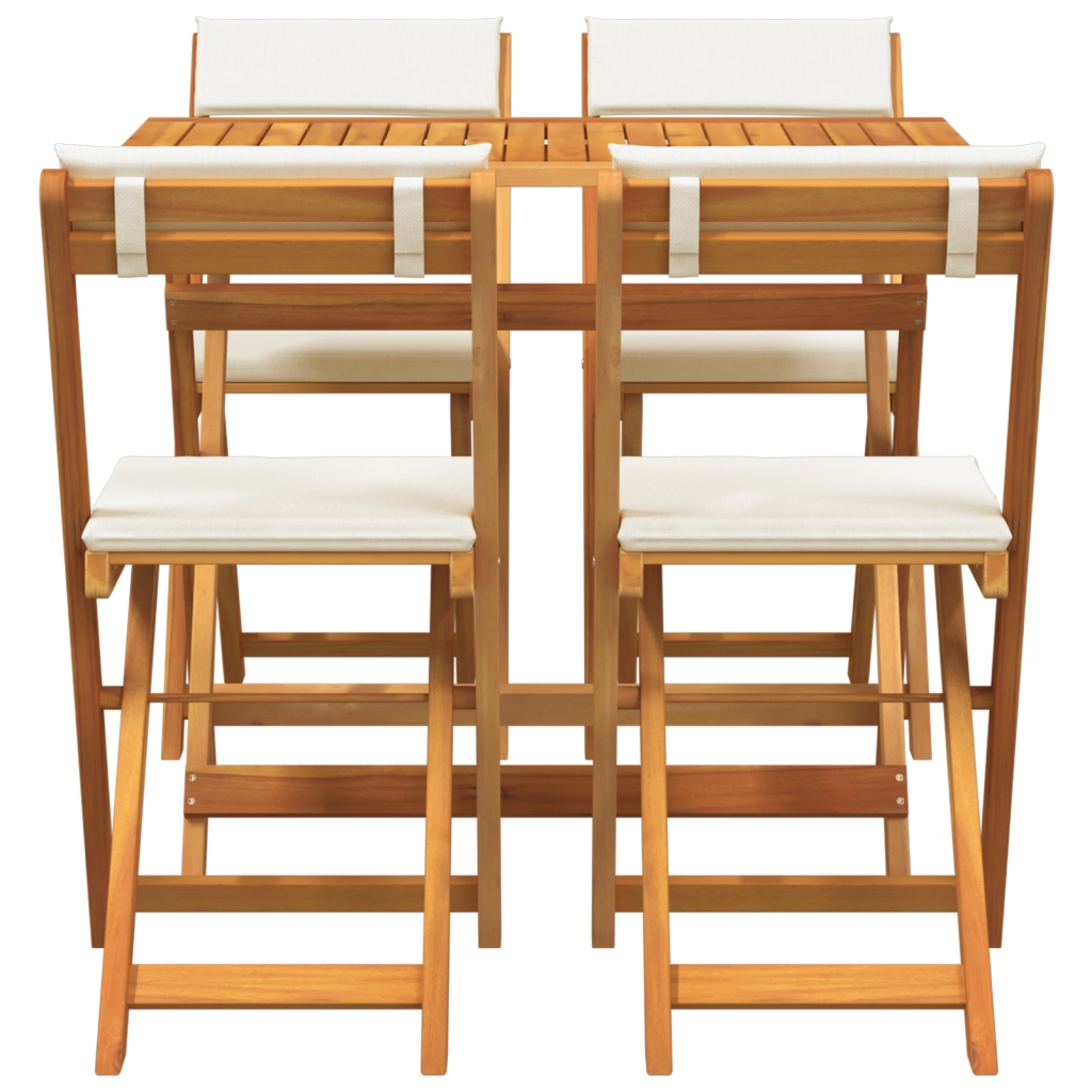 Set Bistro Pieghevole da 5 Pezzi con Cuscini in Legno Massello di Acacia