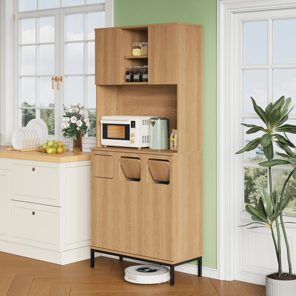 Colonna da cucina per raccolta differenziata con 3 vani in MDF effetto legno naturale 80 × 35 × 181 cm
