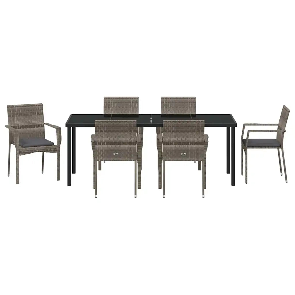 Set da Pranzo per Giardino con cuscino 7 pcs Grigio polyrattan 3380097