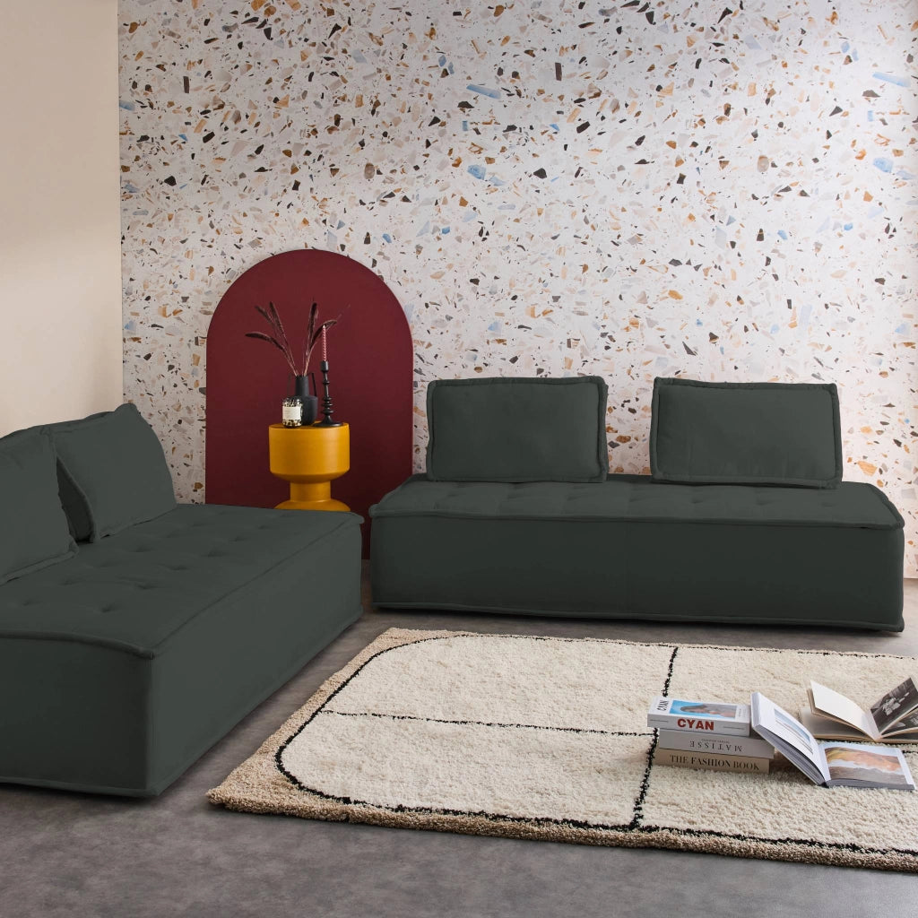 Set 2 moduli per divano modulare in tessuto imbottito, 2 posti, grigio