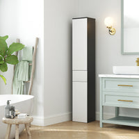 Mobile a Colonna da Bagno Salvaspazio con 2 Armadietti e Cassetto 30x28x180 cm Nero e Bianco