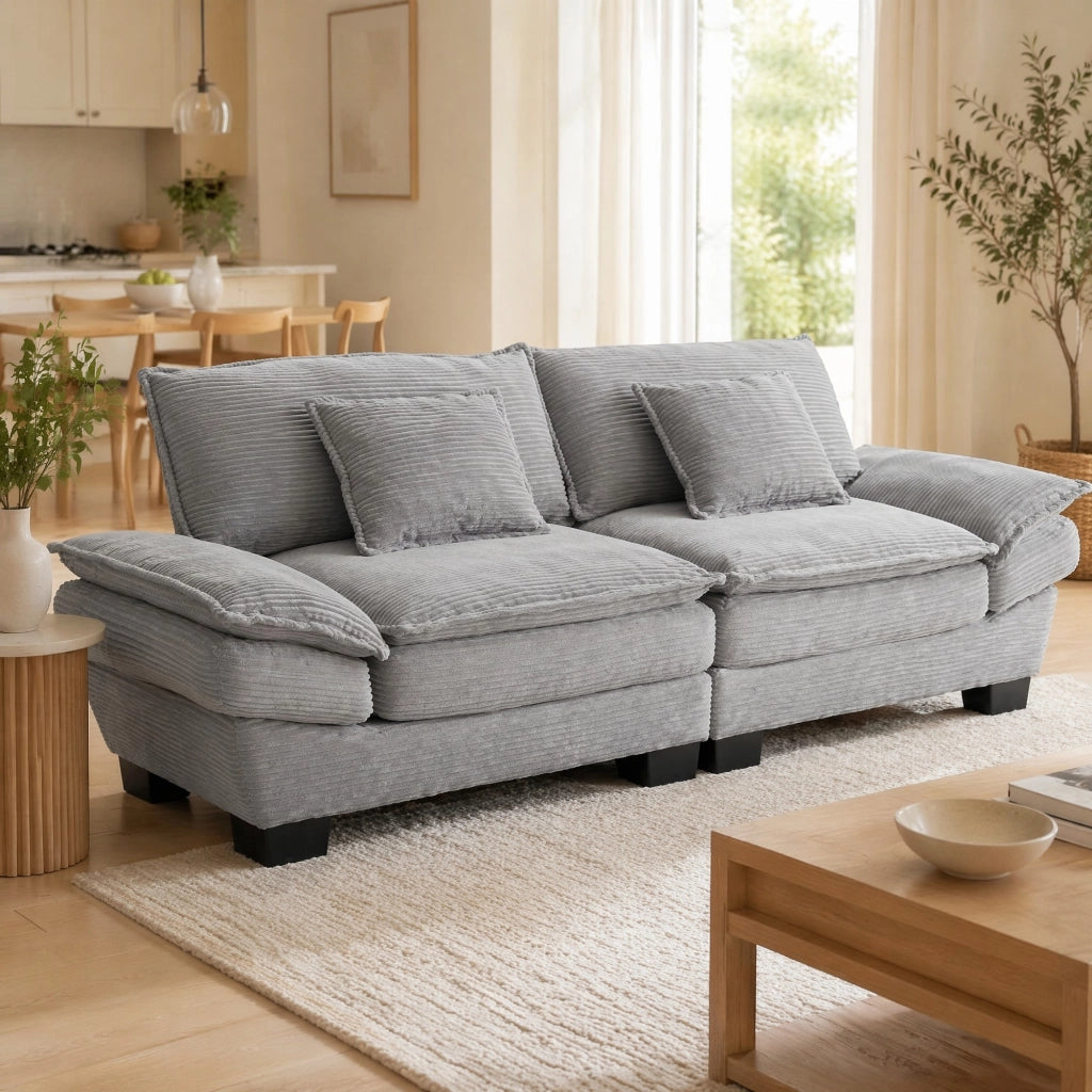 Divano 2 posti in velluto grigio chiaro 224 cm
