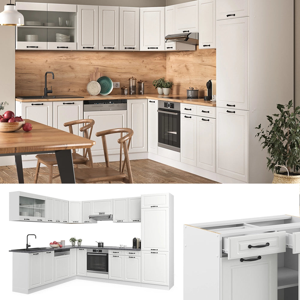 Vicco Cucina angolare completa Casa di campagna bianca/bianco 227 x 287 cm , PL Rovere