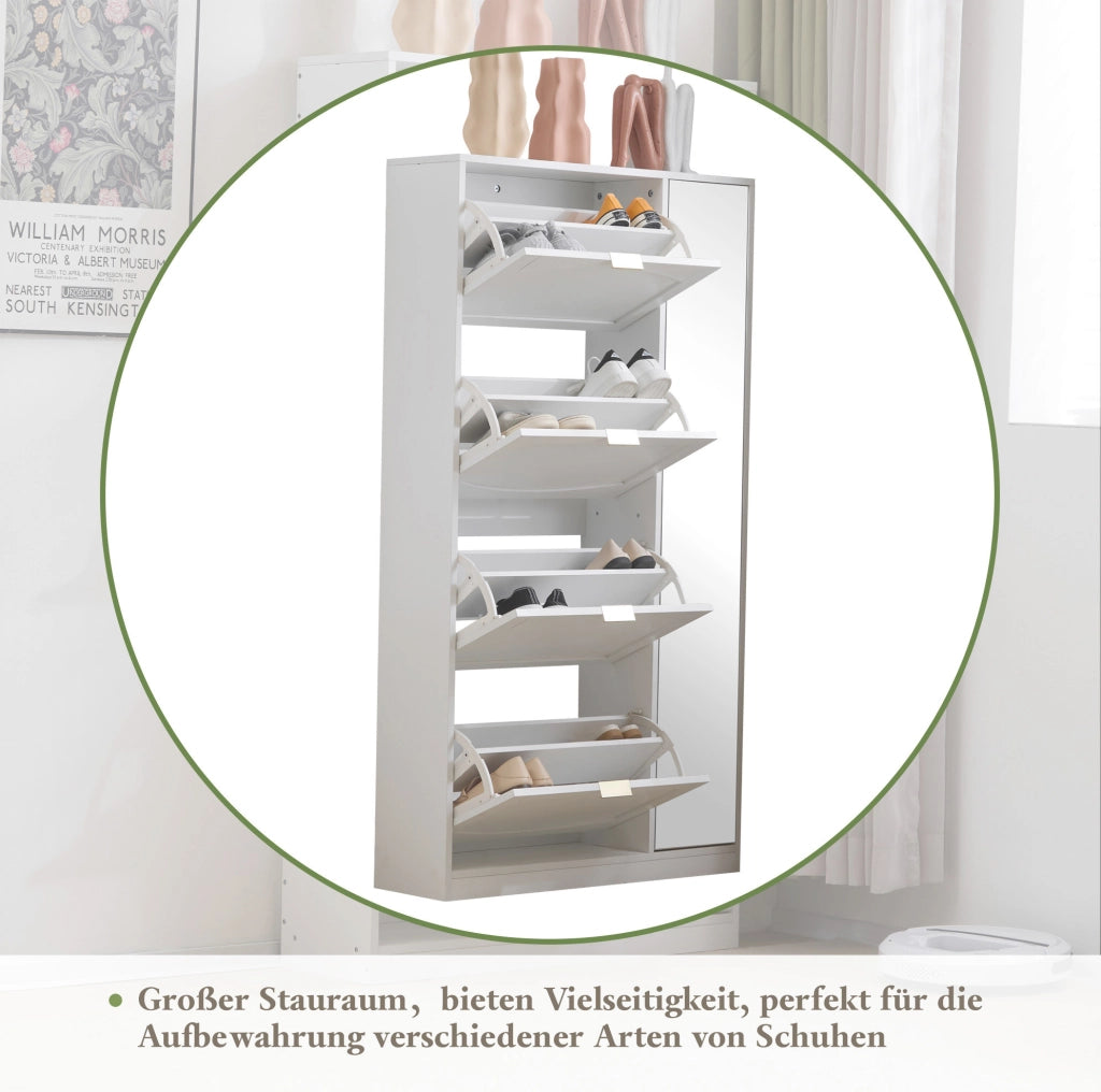 Scarpiera con specchio e 4 scomparti estraibili; 80x24x147 cm; bianco