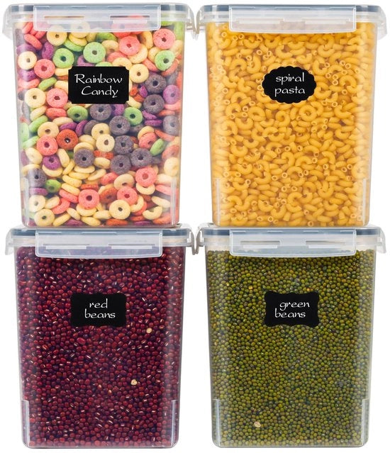 Set di 4 contenitori a chiusura ermetica 5,2L, BPA-free, per granaglie, farina, zucchero e tutti gli alimenti secchi