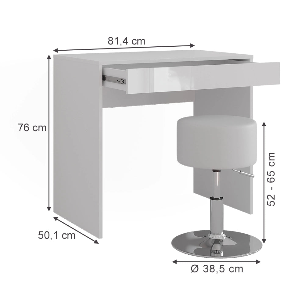 Vicco Tavolo da toeletta Bianco/bianco lucido 81.4 cm con sgabello