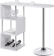Tavolo da Bar con 3 Ripiani con Portabottiglie Vino, Bancone per Cucina in Metallo & MDF, Tavolo Alto per Home Bar, Cucina, 113 x 40 x 105 cm, Bianco