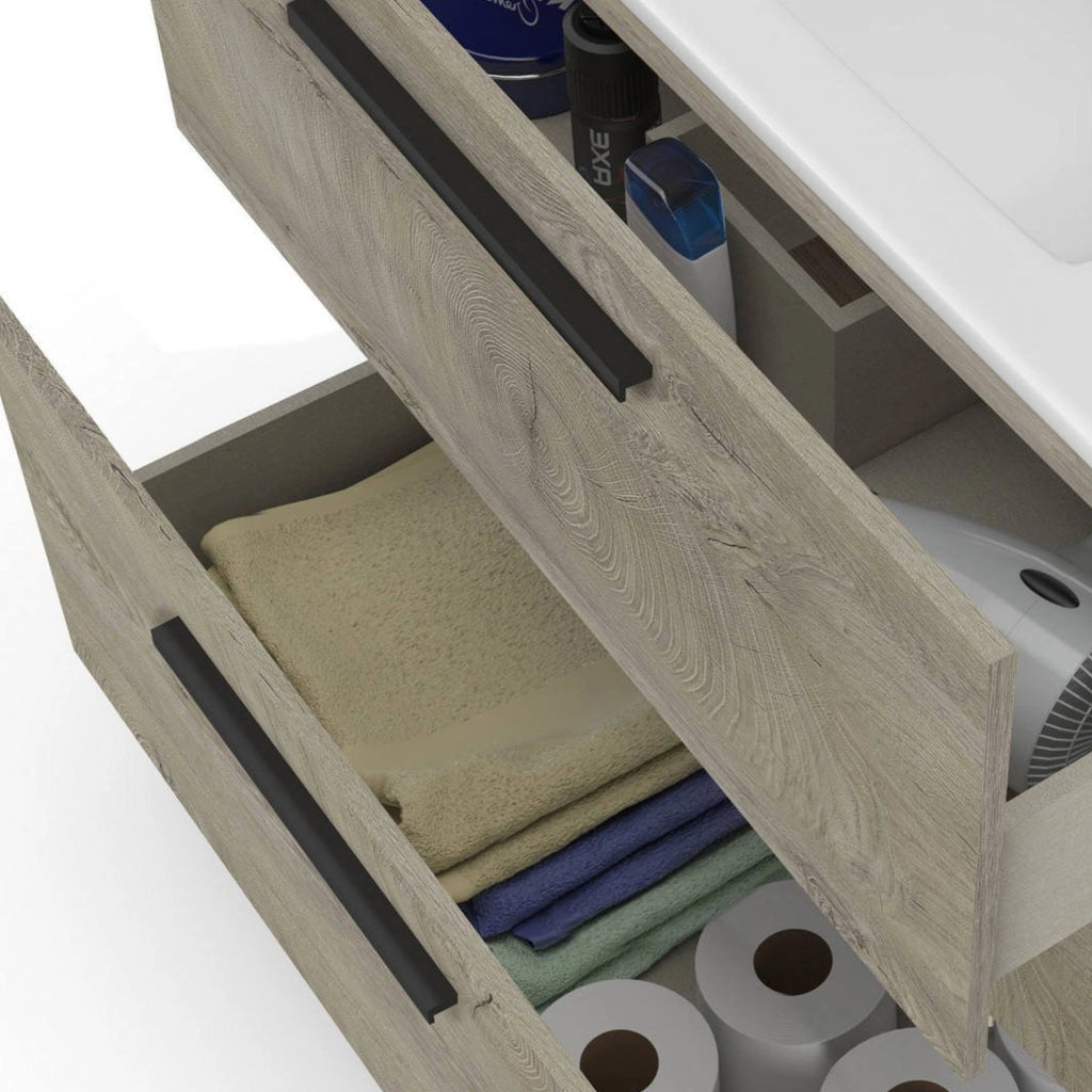 Rosate, set Mobili Bagno Specchio Incluso, Marrone Quercia