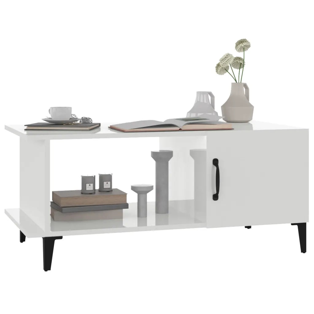 Tavolino da Salotto Bianco Lucido 90x50x40 cm Legno Multistrato 812759