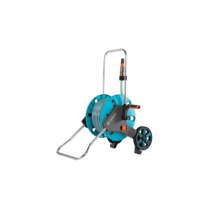 Gardena 18513-20 CleverRoll M Set Avvolgitubo 20 m 13 mm con Tubo Classico e Lancia Drip Stop Fissaggio a Clip Manovella Selezionabile colore Grigio-Turchese-Arancione