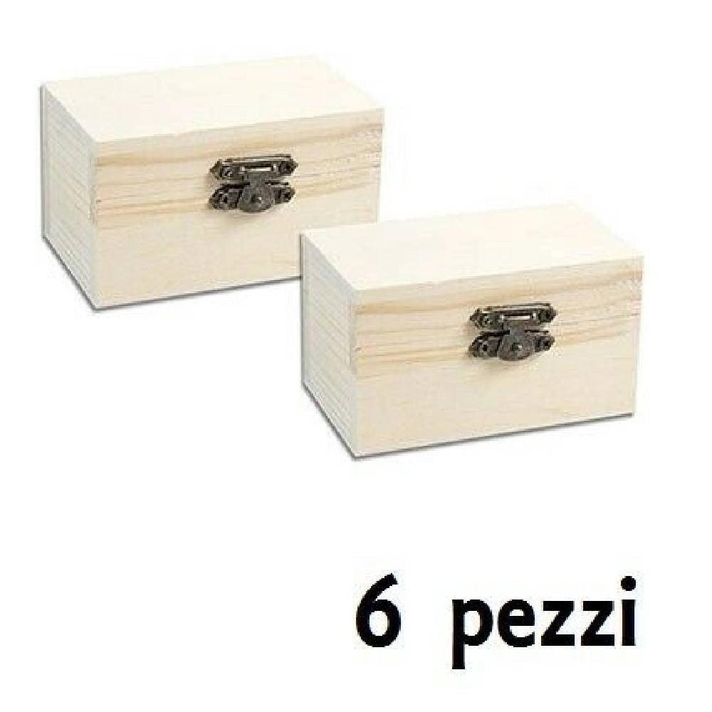 Trade Shop - Set 6 Scatoline In Legno Decoupage Portagioie Scatola Cofanetto 8,8x5x5,5cm -