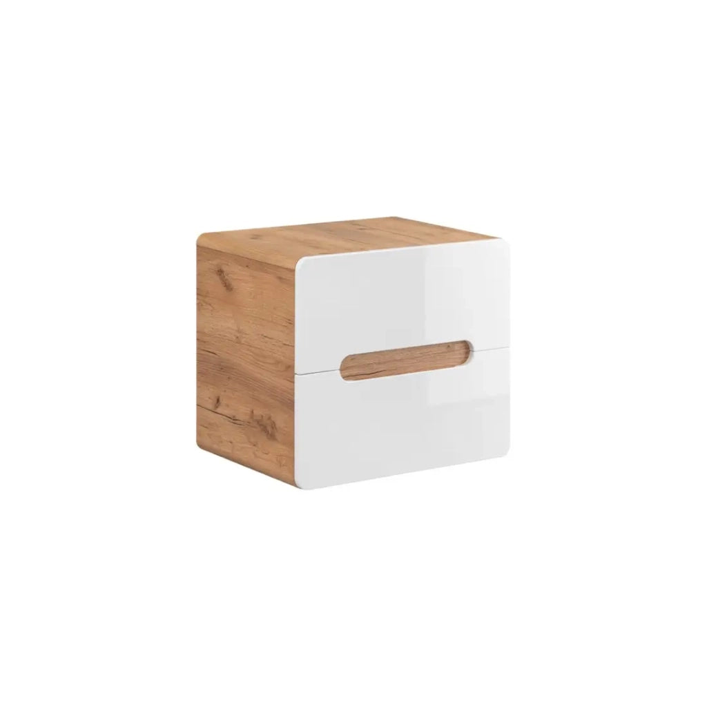 Mobile sottolavabo ERBANO – Quercia chiara e bianco lucido – 60x53 cm – 2 cassetti – Da appendere