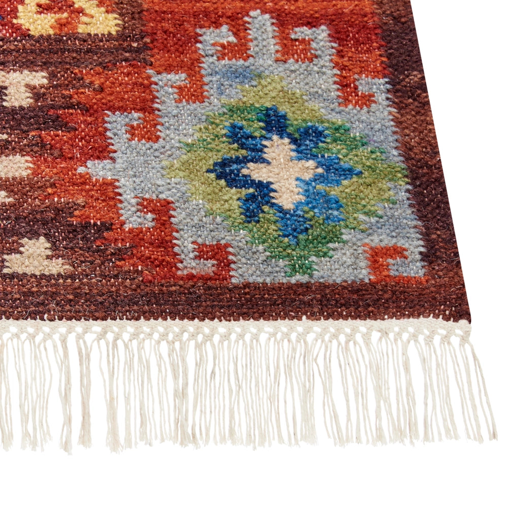 Tappeto di lana multicolore 200 x 300 cm kilim fatto a mano con nappe soggiorno camera da letto