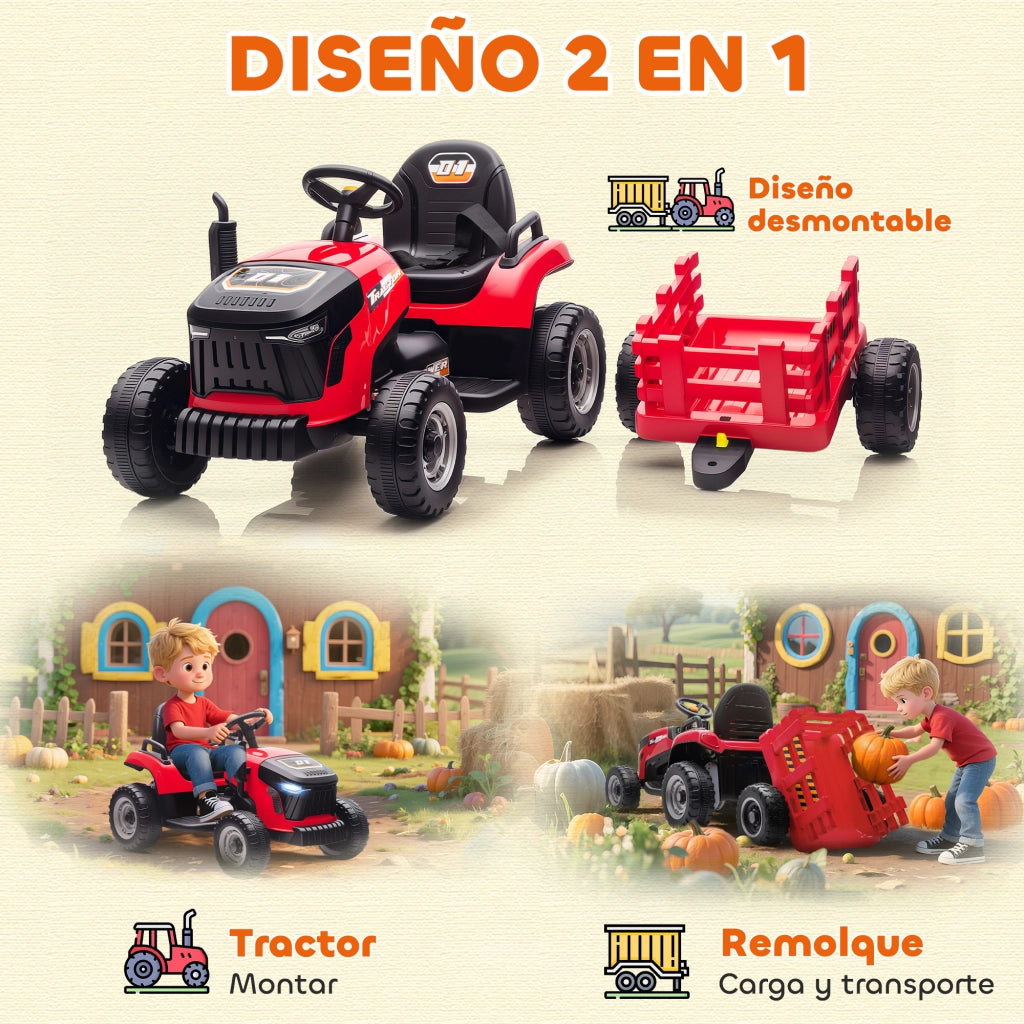 Trattore Elettrico per Bambini con Rimorchio Sganciabile ¨C Minimal ¨C Rosso
