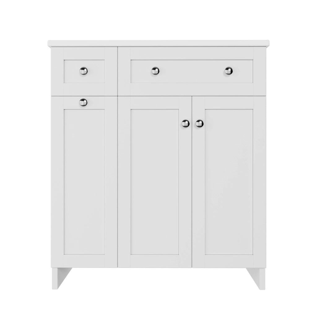 Mobile bagno freestanding con lavabo in ceramica, 76x47x86 cm, bianco, in MDF con finitura laccata, 3 cassetti e anta, chiusura soft-close