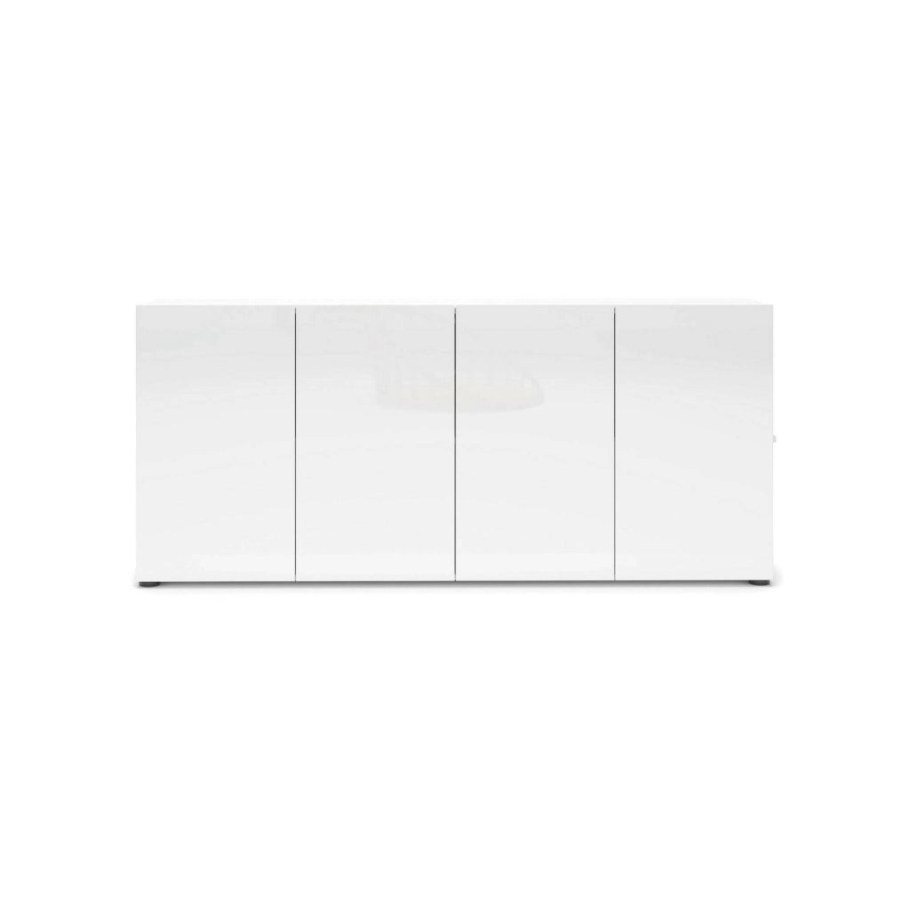 Credenza Amacord, Buffet da soggiorno, Madia da salotto, Dispensa da cucina, Made in Italy, 180x38h79 cm, Bianco lucido