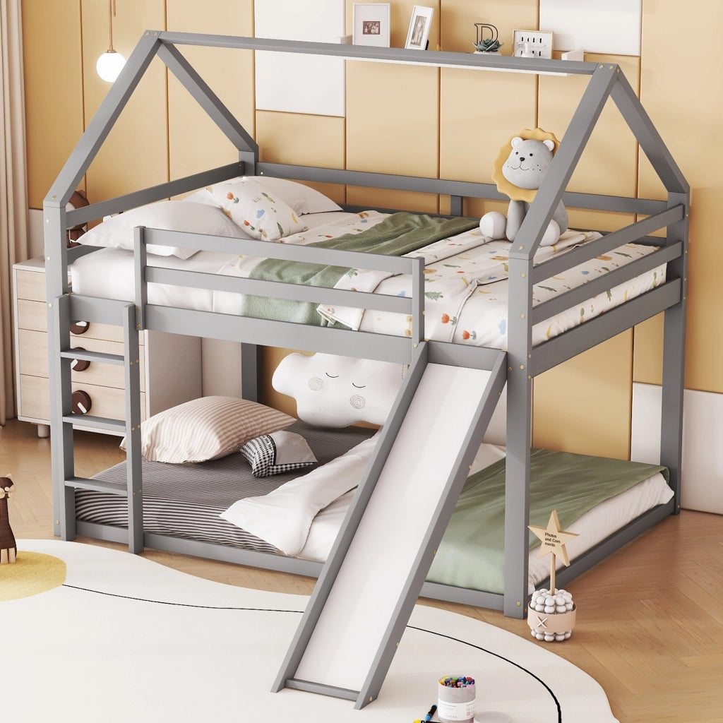 Letto a castello con scivolo in pino grigio 140x200 cm